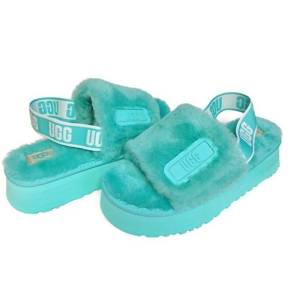 UGG Size 7 Disco Slide Sheepskin Platform Slippers Tide Pool Blue Green 1112258 - Picture 8 of 8